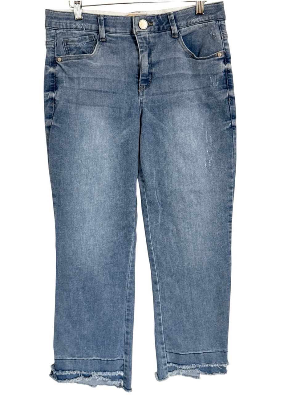 Democracy Ab Solution Wide Leg Crop Jeans Size 10 Frayed Step Hem Medium Wash
